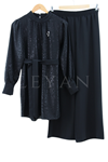 Broş Detaylı Jakarlı Takım- LYN03406 Siyah