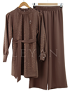 Broş Detaylı Jakarlı Takım- LYN03406 Kahve