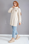 Taşlı Kuş Detaylı Tunik- LYN03521 Bej