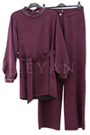 N'Prive Kol Ve Yaka Taşlı Takım- LYN03428 Bordo
