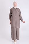 Behrem Taş İşleme Detaylı İkili Takım- LYN03573 Kahve