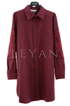Fuat Gürşen Kolları Taş İşleme Tunik- LYN03593 Bordo