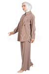 Yaka Detaylı Tensel Takım- LYN03616 Kahve