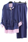 Tığ Triko Çizgili Poplin Mixli Takım- LYN03632 Mor