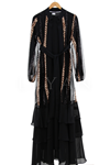 Pul Payet Detaylı Abaya Takım- LYN01214   Siyah-Bakır