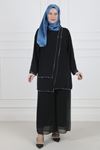 Behrem Asimetrik Taşlı Takım-LYN02541 Siyah
