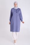 Behrem Payet Ve Çiçek Detaylı Tunik- LYN03747 Morcivert