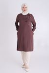 Behrem Payet Ve Çiçek Detaylı Tunik- LYN03747 Kahve