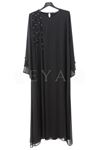 Behrem Şifon Taşlı Abiye Elbise- LYN03754 Siyah