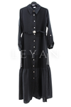 Orhan Store File Detaylı Elbise- LYN03780 Siyah