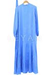 Desenli Volanlı Elbise-LYN02626 Mavi