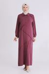 Behrem Fırfır Detaylı Elbise- LYN03794 Vişne