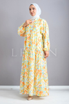 V Yaka Detaylı Çiçekli Elbise- LYN03809 Sarı
