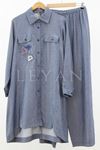 Tencel Nakışlı Takım-LYN02443 Mavi