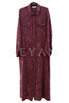 Dule Cebi Taşlı Desenli Gömlek Elbise- LYN03985 Bordo