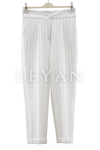 Sentez Çizgili Duble Paça Pantolon- LYN04022 Ekru