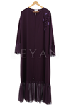 Yakası Küpür Detaylı Ferace- LYN02683 Mürdüm