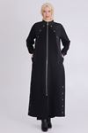 Behrem Kuşgözü Detaylı Ferace- LYN03916 Siyah