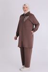 Behrem İşleme Ve Boncuk Detaylı Takım- LYN03920 Kahve