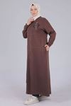 Behrem Fermuarlı Üç İplik Ferace- LYN02949 Kakao