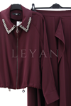 My312 Yakası Taşlı Takım- LYN04058 Bordo