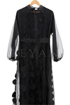 Orhan Store Lazer Kesim Detaylı Abaya Takım- LYN02674 Siyah