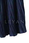 Saten Kırıştırma Etek-LYN02349 Lacivert