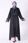 Taş Detaylı Abaya Takım- LYN03824 Siyah