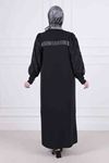 Behrem Taşlı Abaya- LYN03827 Siyah