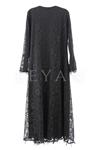 Tül Detaylı Güpür Ferace- LYN03526 Siyah
