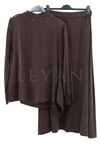 Orhan Store Yakası Taşlı Etekli Takım- LYN03415 Kahve