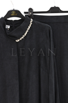 Orhan Store Yakası Taşlı Etekli Takım- LYN03415 Siyah