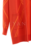 Tığ Triko Cepli Verev Çizgili Hırka- LYN03534 Oranj