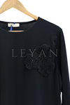 Çiçek Detaylı Şifonlu Bluz- LYN03844 Siyah