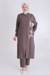 Behrem Baskı Detaylı İkili Takım- LYN03679 Kahve