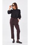 Sentez Beli Lastikli Kumaş Pantolon- LYN02048 Kahve