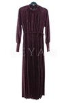 My312 Jakarlı Pilise Elbise- LYN04225 Bordo