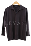Mutlu Ertan Gömlek Yaka Triko Bluz- LYN02796 Kahve