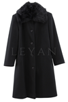Safir Yakası Kürklü Kaban- LYN03239 Siyah