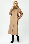 Orhan Store Kürklü Kaşe Kaban- LYN03261 Camel