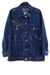 My312 Cepleri Taşlı Jean Ceket- LYN04254 Lacivert