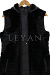 Paraşüt Kumaş Kombinli Kürklü Yelek- LYN01908 Siyah