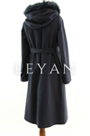 Orhan Store Kapşonu Kürklü Kaban- LYN04342 Lacivert