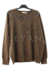 Fuat Gürşen Taş İşlemeli Bluz- LYN04343 Kahve