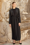 Orhan Store Omzu İşlemeli Abaya Takım- LYN03825 Siyah