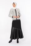 Deri Detaylı Volanlı Etek- LYN01724 Siyah