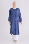 Behrem Dikiş Detaylı Tunik- LYN04388 İndigo
