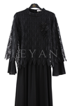 Orhan Store Güpür Detaylı Elbise- LYN04410 Siyah