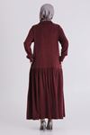 Behrem Yakalı İşlemeli Elbise - LYN04392 Bordo