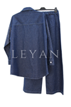 Taşlı Denim Takım- LYN04427 Koyu Mavi